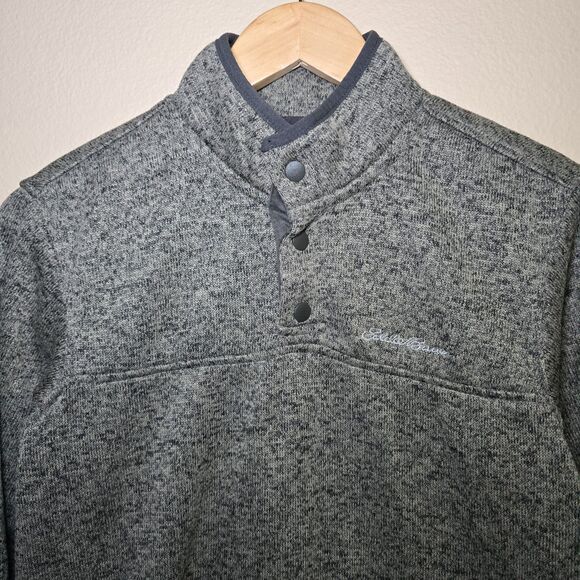 Eddie Bauer Men’s Size Small Radiator Fleece Snap Front Pullover Gray Mock Neck - Picture 4 of 8